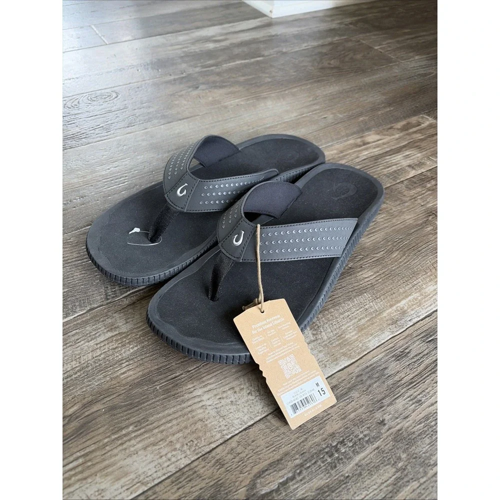 Olukai Ulele Men's Water-Ready Beach Sandals Black US Mens Size 15 /EUR 48